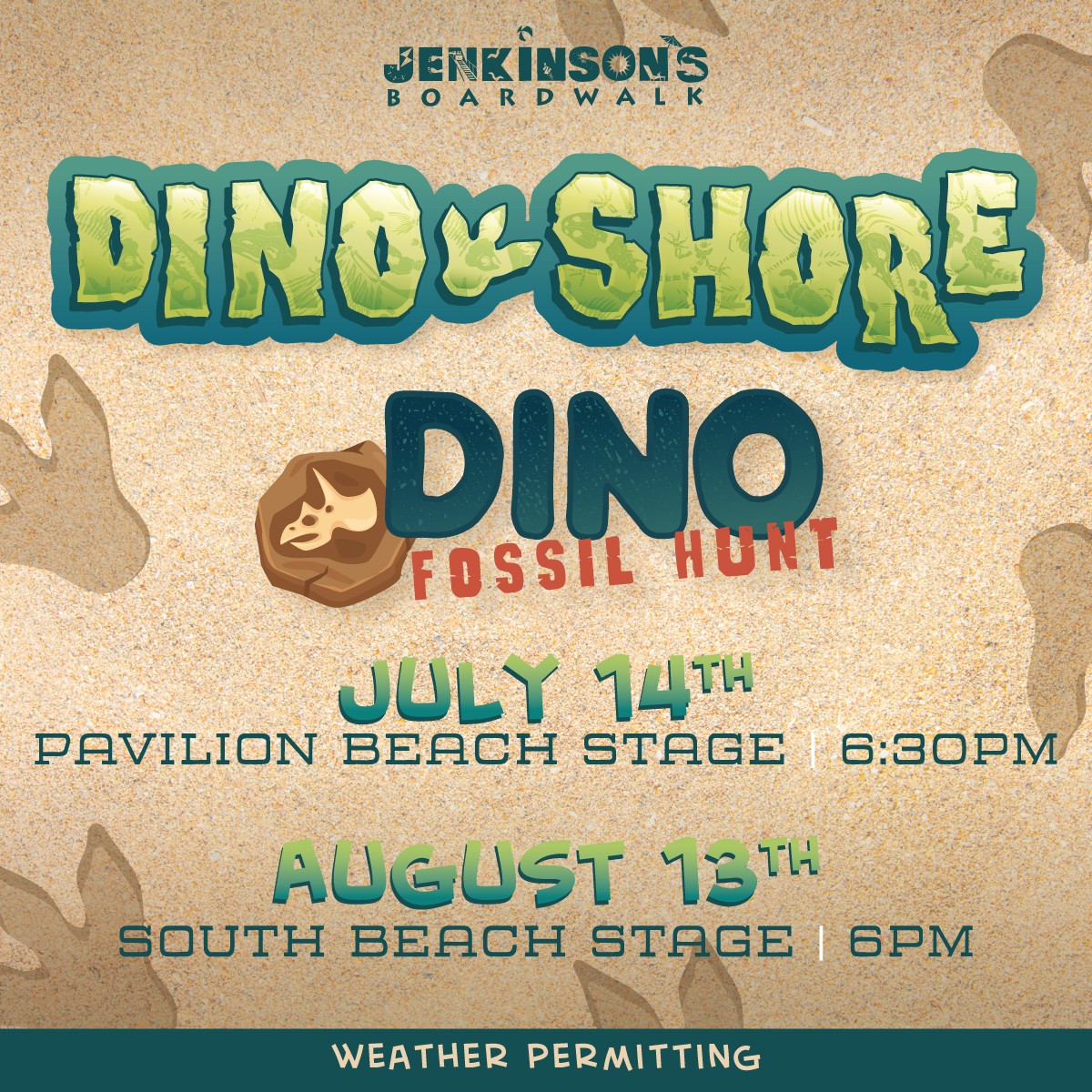 jenkinsons boardwalk dino shore dinosaur dino fossil hunt july 14 august 13
