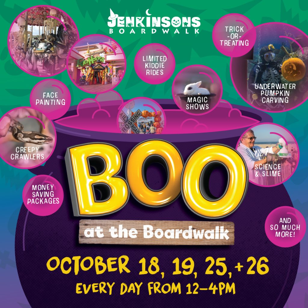 A promo for Boo at the Boardwalk at Jenkinson's Boardwalk, which will take place on October 18, 19, 25 & 26 from 12-4pm.