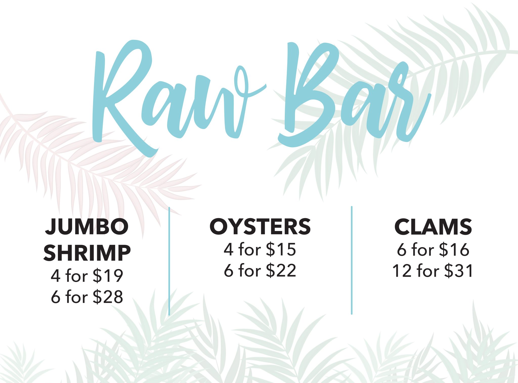 jenkinson's pavilion raw bar menu 2025